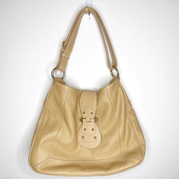 FURLA Genuine Leather Hobo Shoulder Bag Made in Italy in Light Tan - Picture 1 of 8